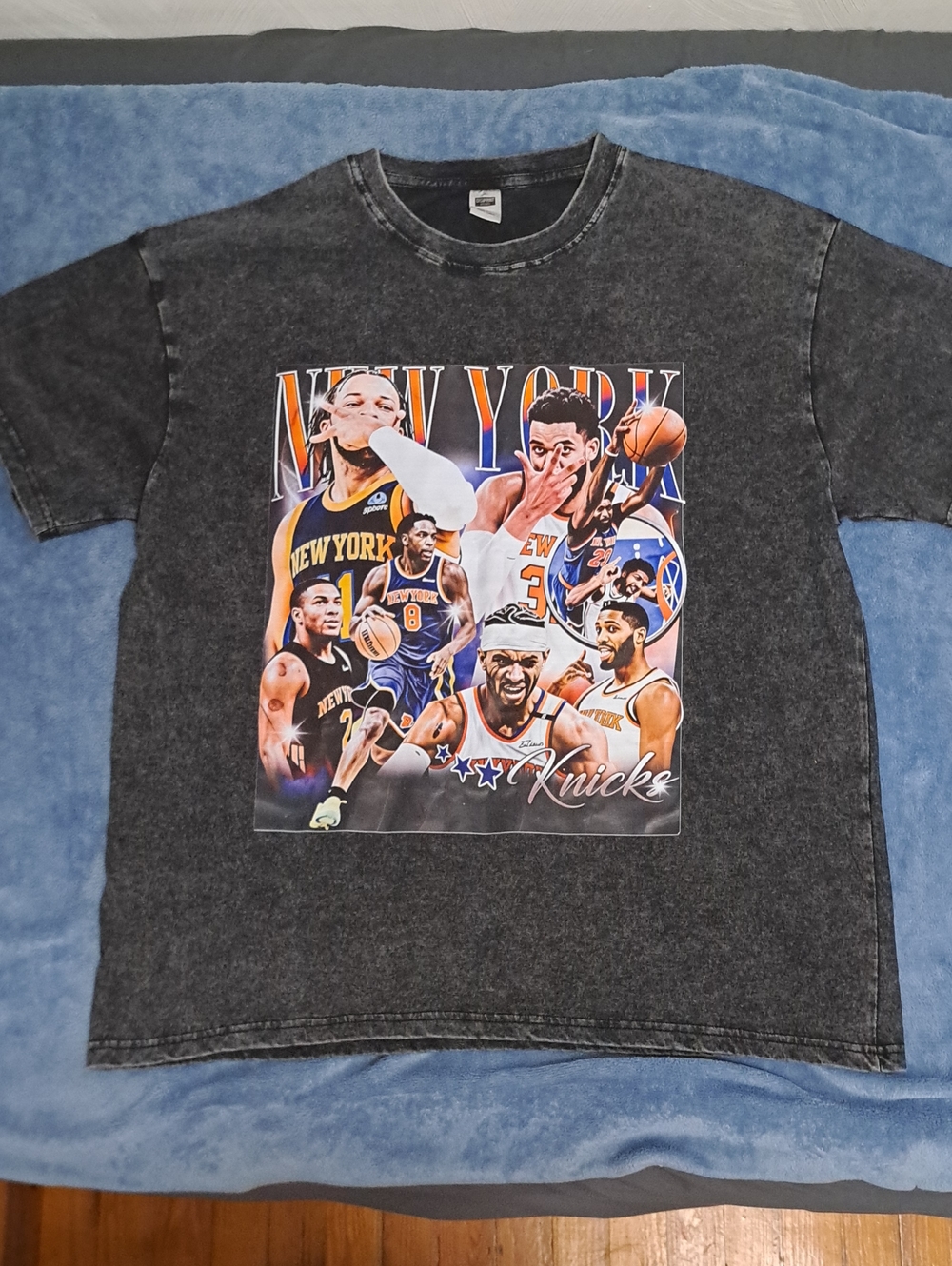 New York Knicks 2026 Champions Graphic Tee - Black Acid Wash Short Sleeve Shirt